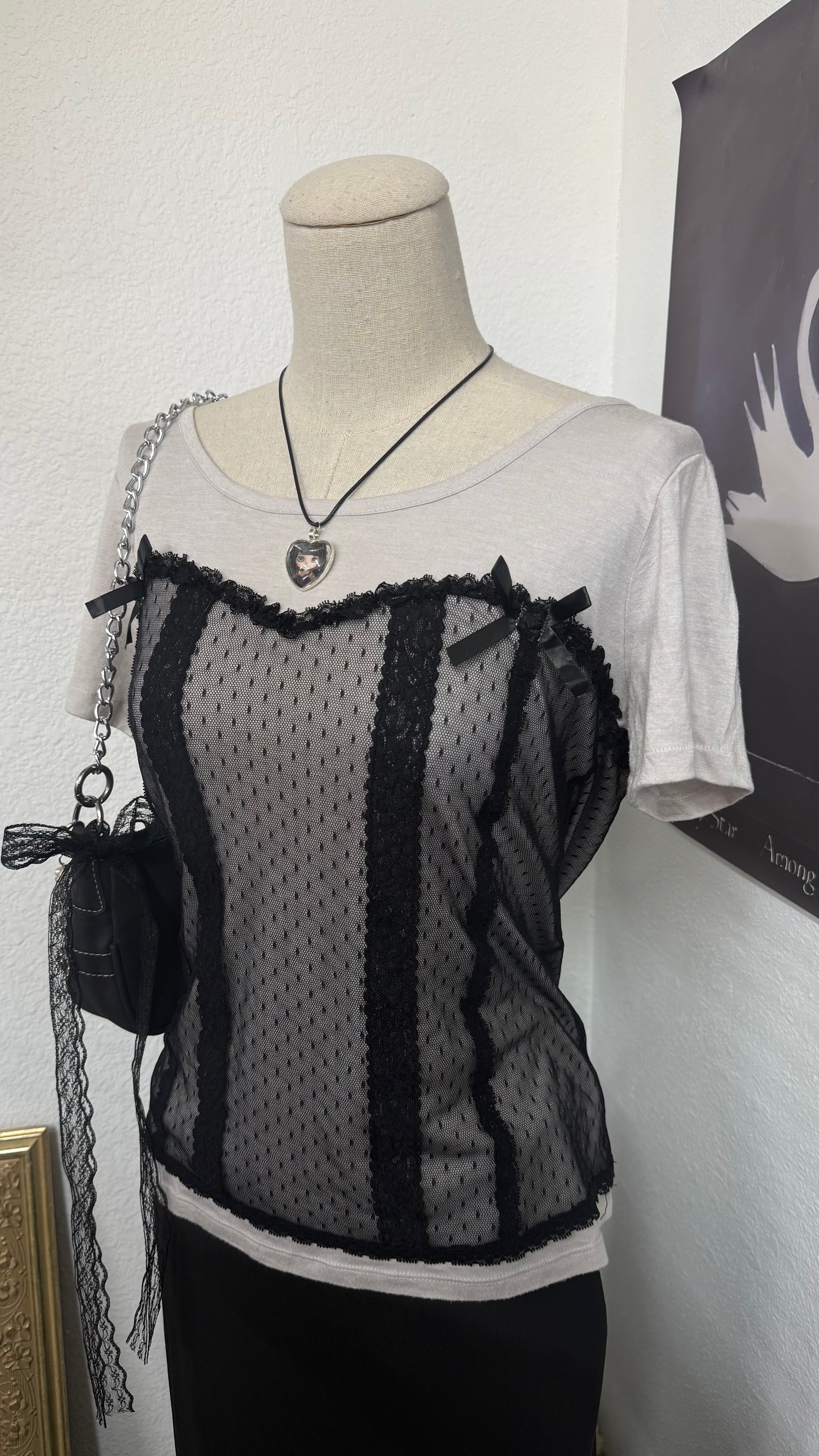 Dark coquette black lace shirt