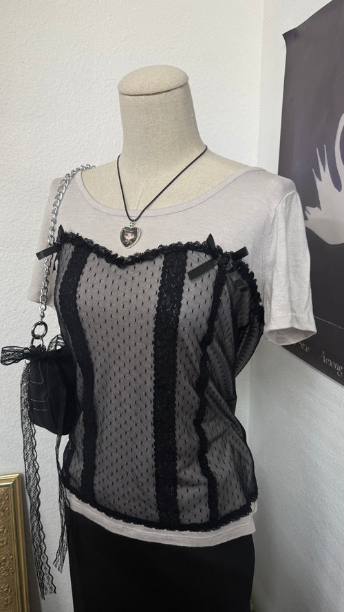 Dark coquette black lace shirt
