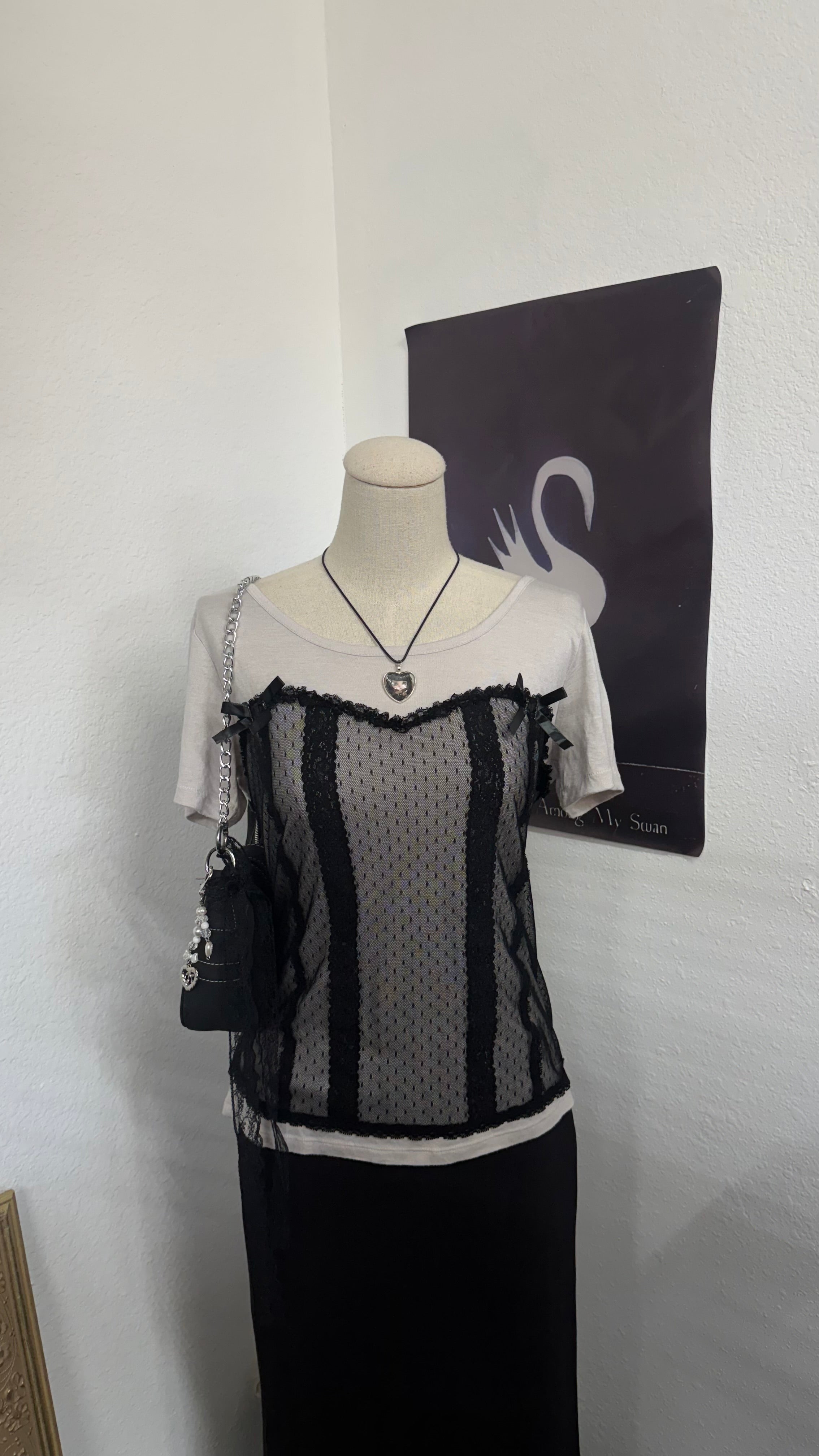 Dark coquette black lace shirt